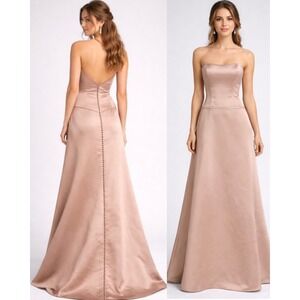 New Watters & Watters Strapless Satin Wedding Formal Gown Size 2 Blush Champagne